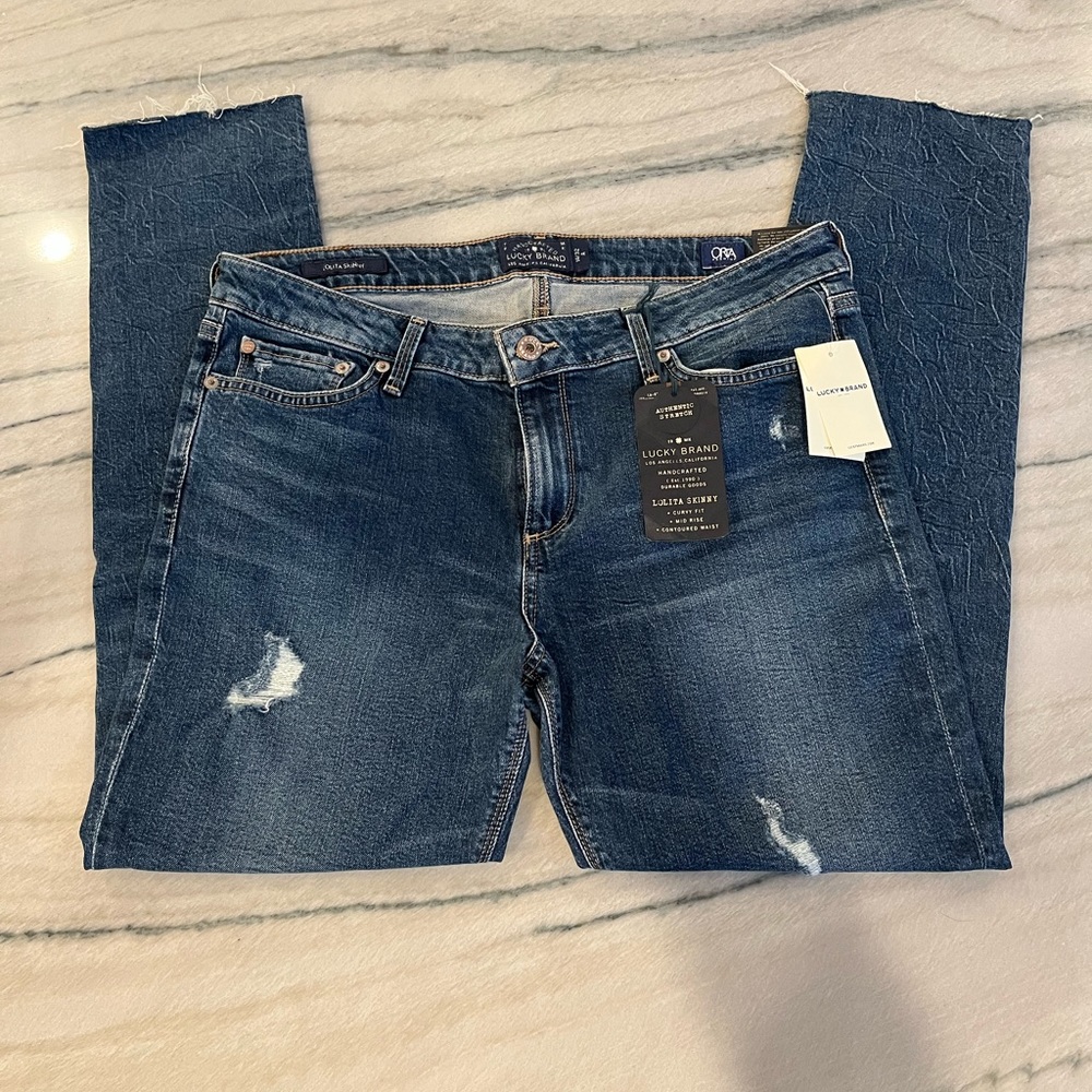 Lucky Brand Dark Blue Skinny Jeans with Distress